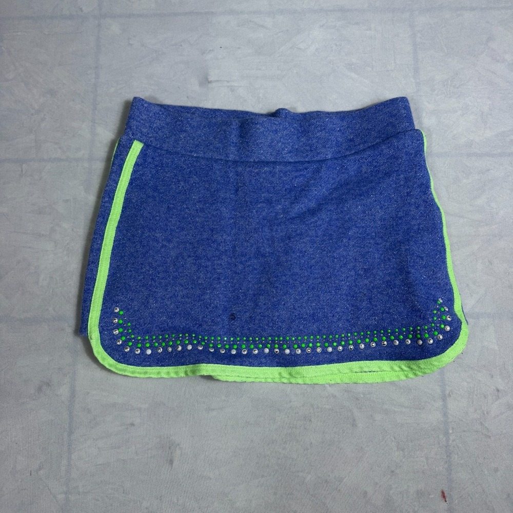 Juicy Couture Womens Rhinestone Mini‎ Skort Blue Green Classic Y2K Style L (14)